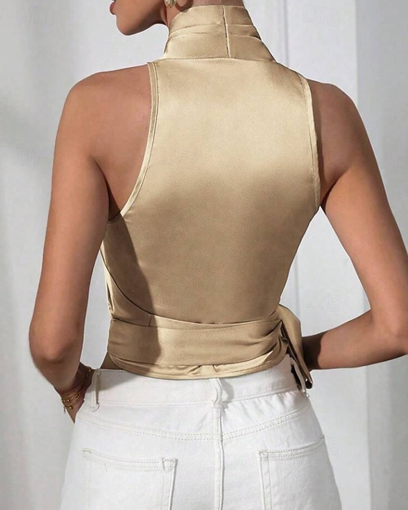 Жен. Блуза Открытая спина Полотняное плетение Стиль Секси Без рукавов НАЙКА НЕКО Обычные топы Праздники На выход Синий Черный Цвет шампанского Светло-зеленый Лиловый Лето Весна 2026 - BHD 10.12 –P15