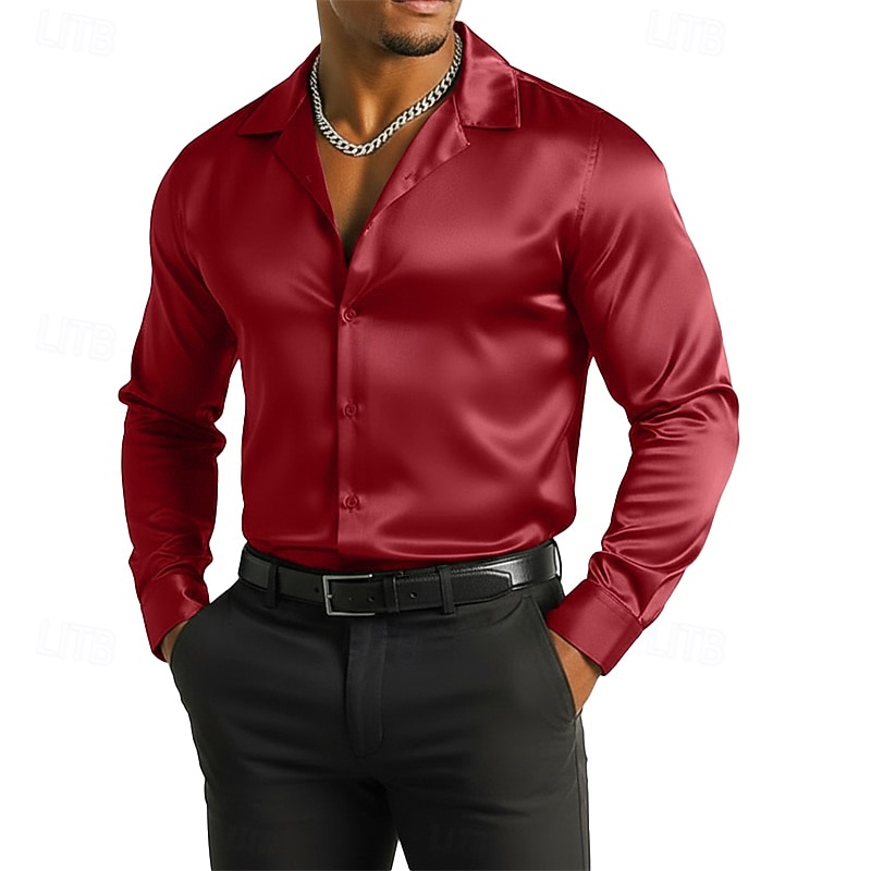 Per uomo Camicia Camicia in raso Camicia elegante Camicia con Bottoni Camicia da Ballo Tinta unica Balli di fine anno Matrimonio Nero Rosso Blu Verde Manica Lunga Collo ripiegato Tutte le stagioni del 2026 a $29.99 –P3