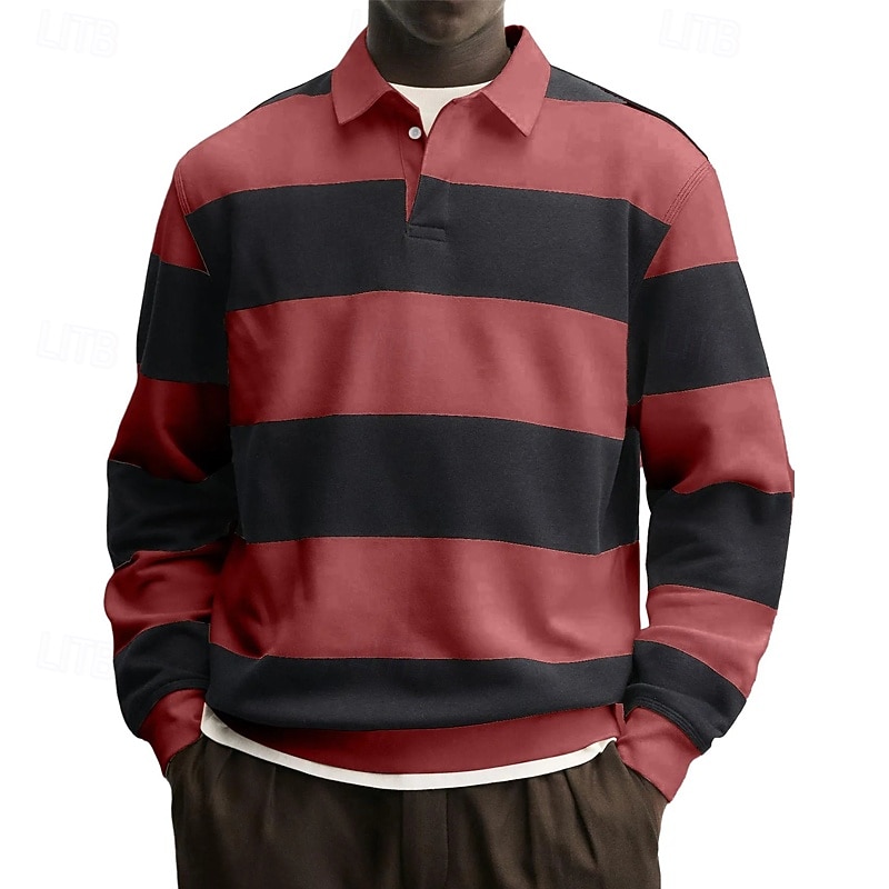 Men's Polo Shirts Golf Shirt Casual Street Lapel Long Sleeve Basic Modern Horizontal Stripes Buttons Spring Fall Regular Fit Blue Grey White Red Navy Blue Purple Polo Shirts 2026 - $24.99 –P8