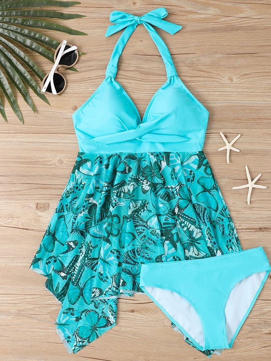 Tankini pour femmes 2 pièces maillot de bain léopard culotte taille haute contrôle du ventre dos nu vacances plage floral en V sans manches de 2026 ? $33.99 –P5