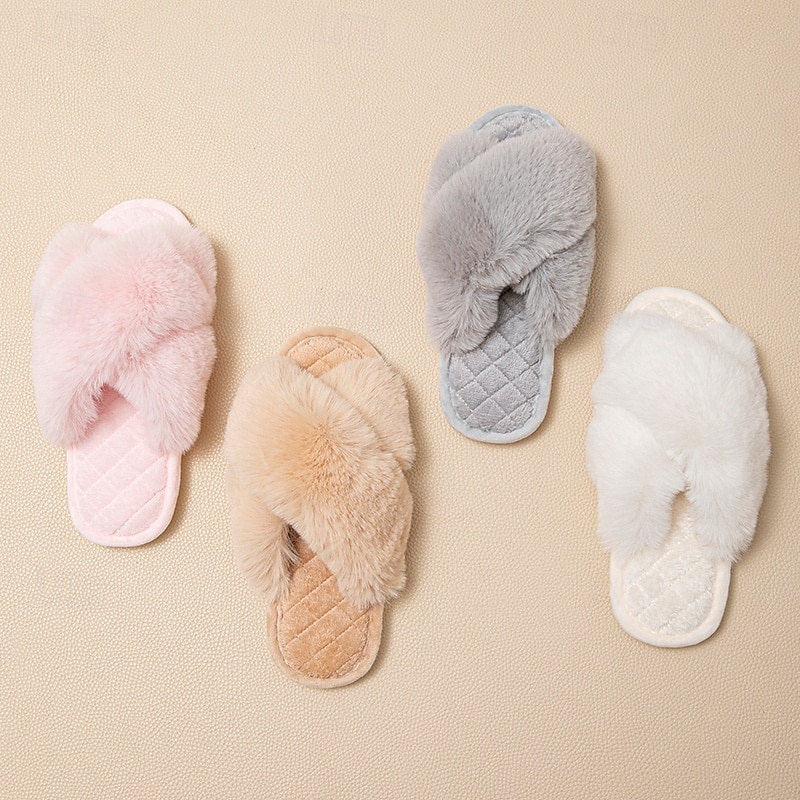 plyšové bavlněné pantofle pro ženy, zimní s křížovým páskem, vnitřní teplé měkké chlupaté domácí pantofle, útulná obuv 2026 - $17.99 –P1
