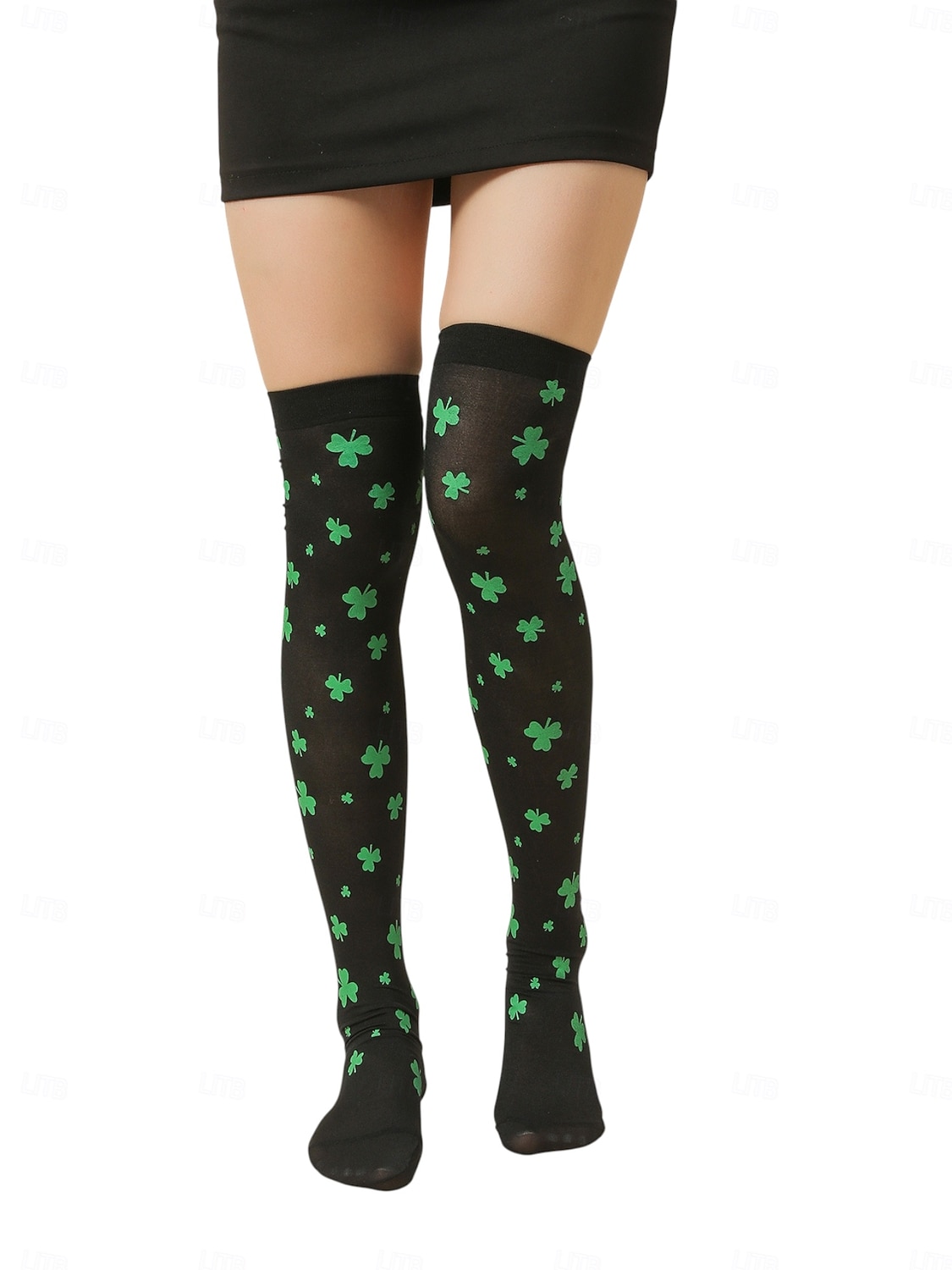 Damessokken in St. Patrick's Day-groen, tot de knie, met klavertje vier – perfect voor feestelijke gelegenheden en de feestdagen. 2026 - $11.99 –P8