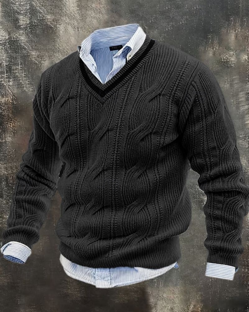 Homens Suéter Pulôver suéter Suéter de malha Estriado Tricotar Tops regulares Tricotado Côr Sólida Decote V Moda Roupa de rua Casual Roupa Diária Roupa Outono Inverno Preto Branco M L XL de 2026 por $37.99 –P8