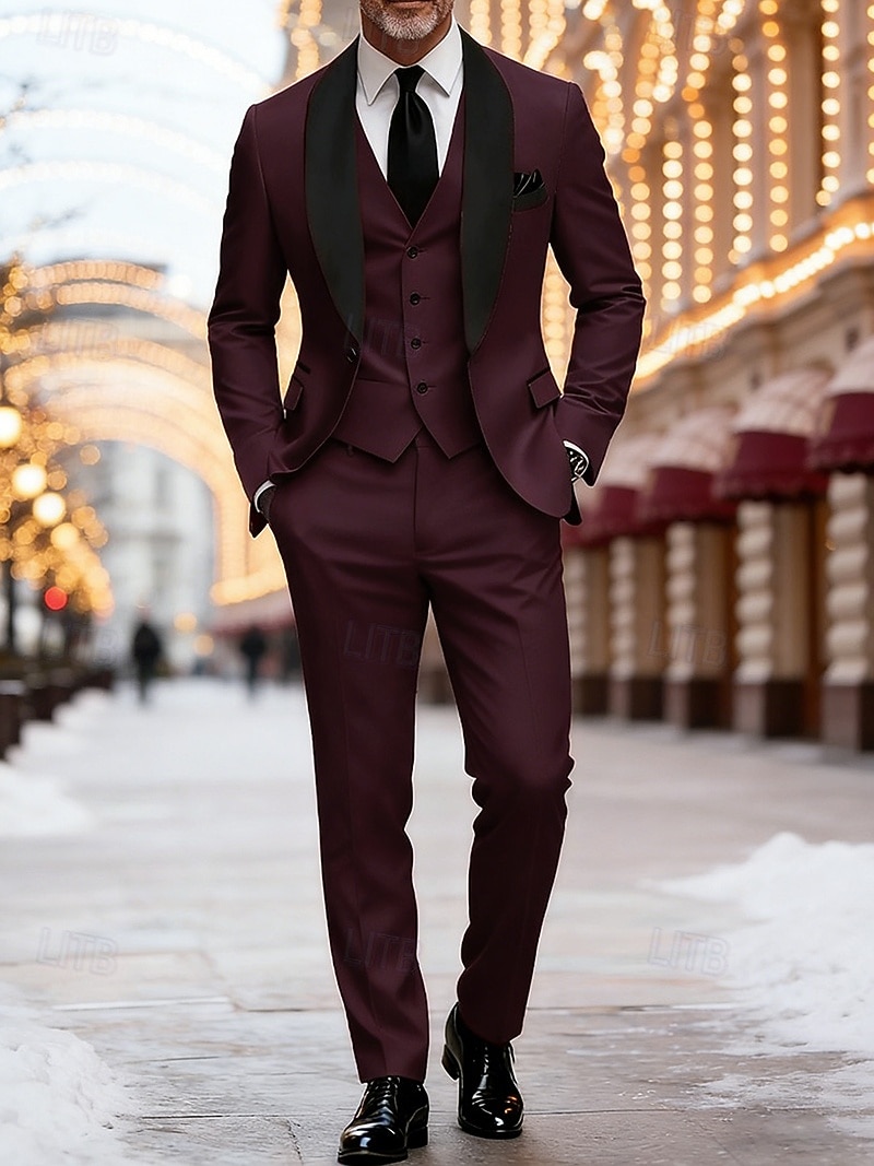 Men's Blazer+Vest+Dress Pants Christmas Blazer Suits Christmas Business  Cocktail Party Fashion Casual Spring Fall Polyester Plain Pocket Buttons  Comfortable Single Breasted Blazer Red Gold Green 2026 - 93.99