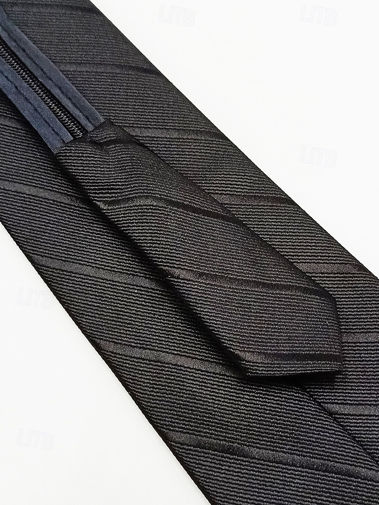 herrslips med dragkedja, färdigknuten slips i polyester med dold dragkedja, klassisk randig affärsmodell, flerfärgade alternativ, för bröllop, kontorskläder och eleganta vardagsevenemang 2026 - $11.99 –P8