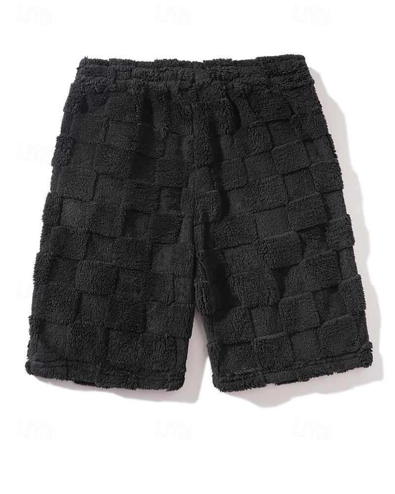 Men's Shorts Casual Shorts Pocket Elastic Waist Fleece Plain Warm Breathable Knee Length Outdoor Vacation Daily Wear Vacation Fashion Black Gray Micro-elastic 2026 - $18.99 –P12