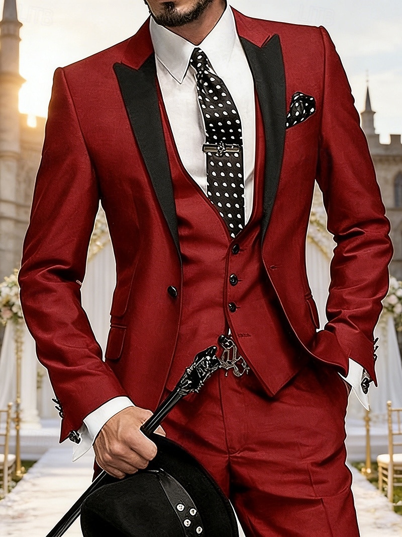 Voor heren Blazer + vest + pantalon Blazer liiketoiminta Werk Feest Modieus Streetwear Herfst Winter Teryleen Kleurenblok Enkele rij knopen Blazer Wit Champagne Lichtgroen Blozend Roze 2026 - $119.99 –P7