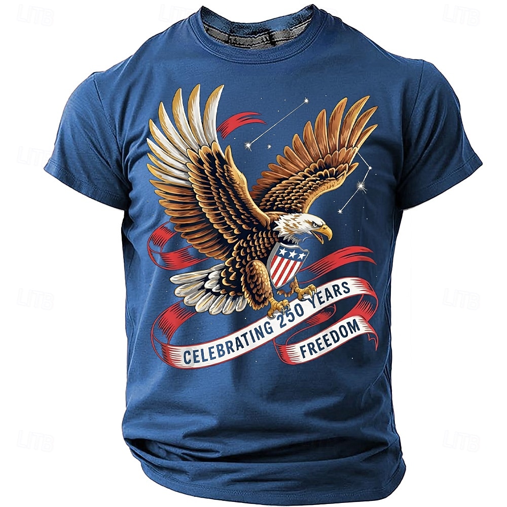 4 juli 2026 250:e minnesdagen Herr 3D Print USA-flagga Rund hals Kort ärm T-shirt Dagligt Street 2026 - $22.99 –P4