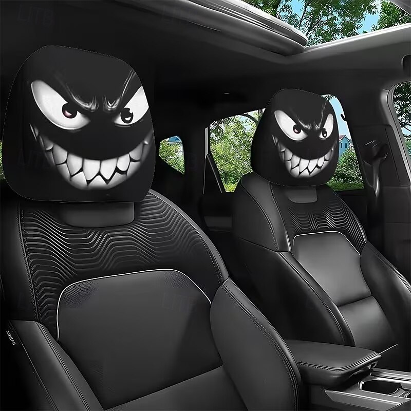 2pcs Cartoon Big-Eyed Face Printed Car Headrest Covers, Interior Decoration, Universal Fit, Washable, Easy to Install, Suitable for Long Trips Or Road Trips, Perfect Quirky Car Decoration 2026 - Kč154 –P7