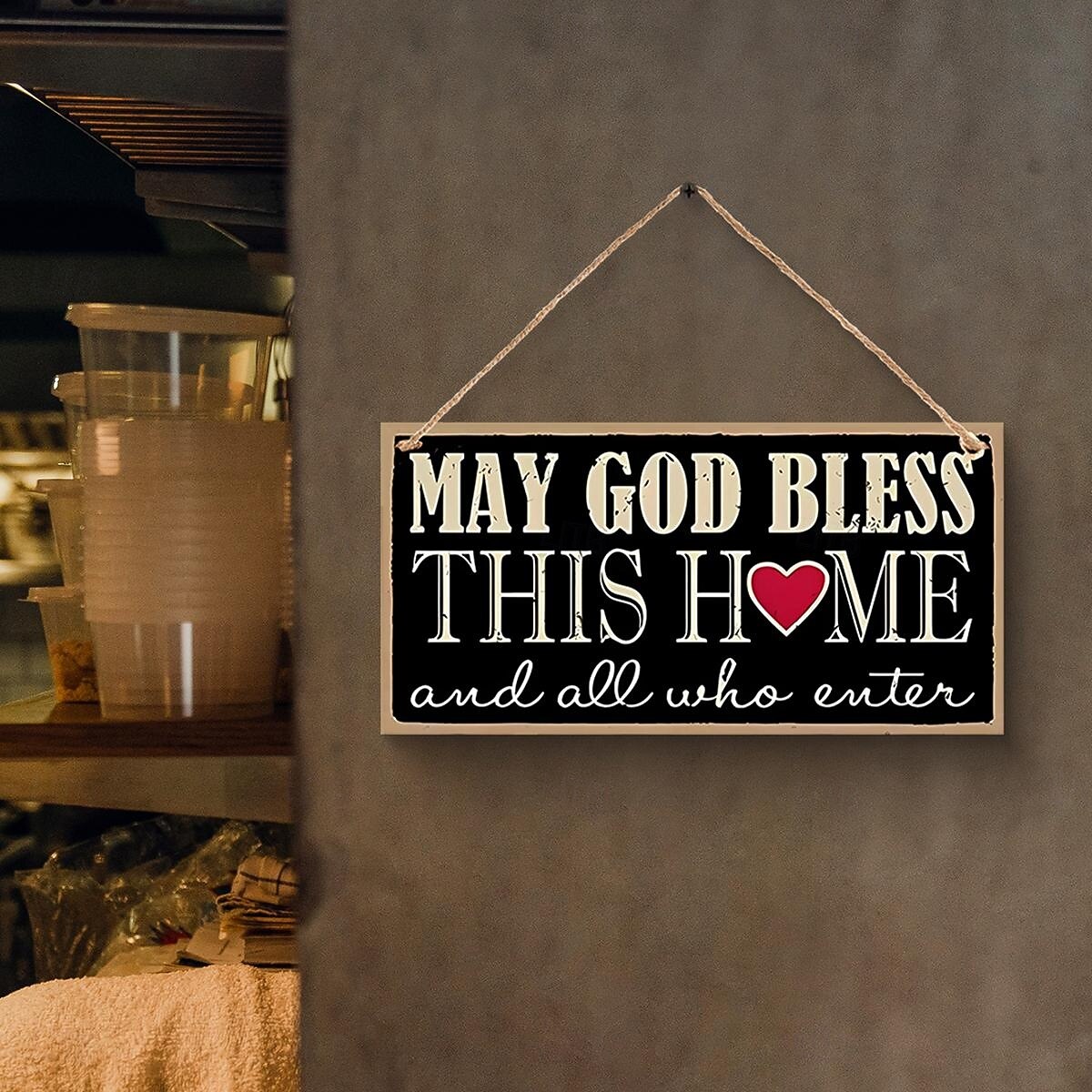 Valentine's Day Minimalist Rectangular Hanging Sign with Red Heart and English Text – Lightweight Wood Wall Decor with Black Background for Room, Home, Café, Restaurant, Weddings 2026 - $2.99 –P6