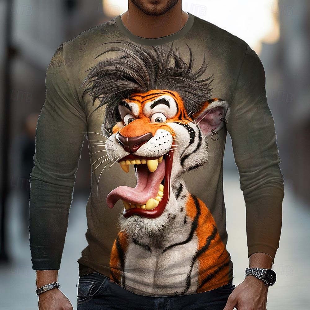 Bărbați Animal Tigru Amuzant Tricou Manșon Lung Tricou Tipărire 3D Stil Nautic Cămașă Modă De Bază Casual Zilnic Stradă Albastru piscină Albastru 2# Kaki Vară Primăvară Îmbrăcăminte S M L XL XXL XXXL 2026 - $23.99 –P1