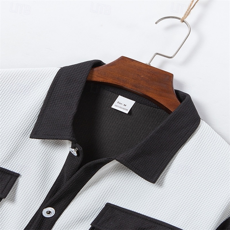Men's Shirt Waffle Shirt Texture Casual Shirt Button Up Shirt Black Burgundy Military Green Gray Short Sleeve Plain Shirt Collar Casual Daily Front Pocket Clothing Apparel Elegant Fashion Casual 2026 - $25.99 –P5
