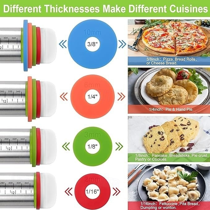 Deegroller met verstelbare dikte en mat, roestvrijstalen deegroller met maatverdeling, verstelbare dikte voor het bakken, inclusief mat en deegset voor gemakkelijk uitrollen. 2026 - $26.99 –P2