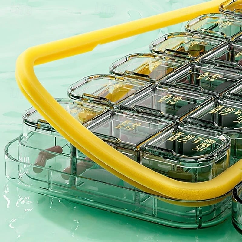 heti 7 napos gyógyszertároló doboz, hordozható gyógyszerrendező 14/21 rekesszel, nedvességálló utazó gyógyszertok mindennapi használatra, praktikus gyógyszertároló doboz 2026 - $21.99 –P11