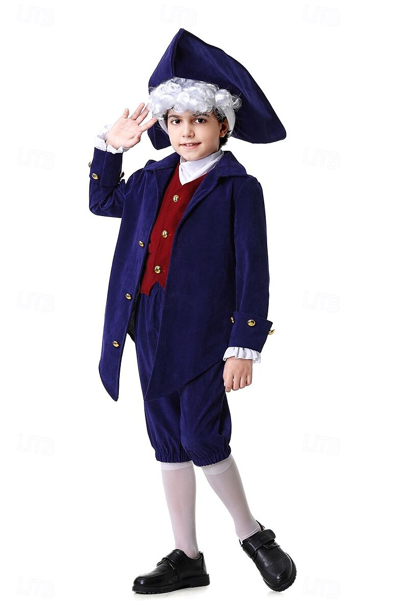 250e anniversaire des États-Unis Rococo Baroque Tenues Manches longues George Washington Alexander Hamilton Epoque Coloniale Déguisement Garçons Carnaval Jour de l'indépendance 4 juillet Enfant de 2026 ? $46.99 –P7
