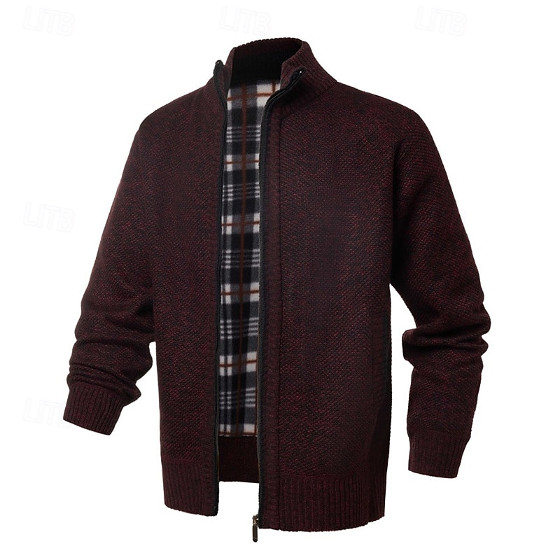 Herre Genser Cardigan Genser Glidelås genser Riflet Strikke Vanlige topper Strikket Helfarge Høyhalset Nøytral Mote Avslappet Dagligdagstøy Klær Høst Vinter Navyblå M L XL 2026 - $30.99 –P13
