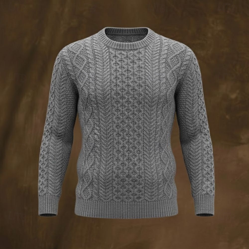 Suéter irlandés para hombre, suéter de punto, suéter de punto con cable acanalado, tops regulares, de punto, liso, cuello redondo, vintage, para mantener el calor, ropa de uso diario, ropa para salir, prendas de vestir, otoño e invierno 2026 - $44.99 –P7