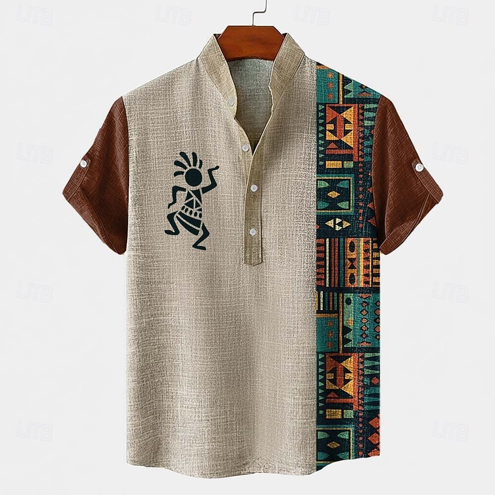 Ανδρικά Γεωμετρικά σχήματα Etnic Κοκοπέλλι Πουκάμισο Πουκάμισο με κουμπιά Κοντομάνικο Vintage ρετρό Αργίες Καθημερινά Καλοκαίρι Άνοιξη Όρθιος γιακάς Henley Collar 3D εκτύπωση Λινό σαν πουκάμισο Kaki 2026 - $25.99 –P3
