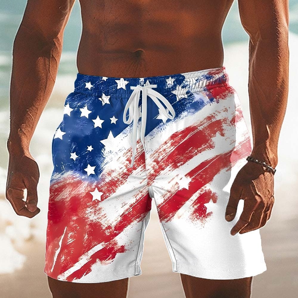Men's American US Flag 4th of July U.S. 250th Anniversary 250th Anniversary Swim Trunks Swim Shorts Board Shorts Mid Waist Hawaiian Holiday Side Pockets Mesh Lining Elastic Drawstring Waist Designer 2026 - $20.99 –P2