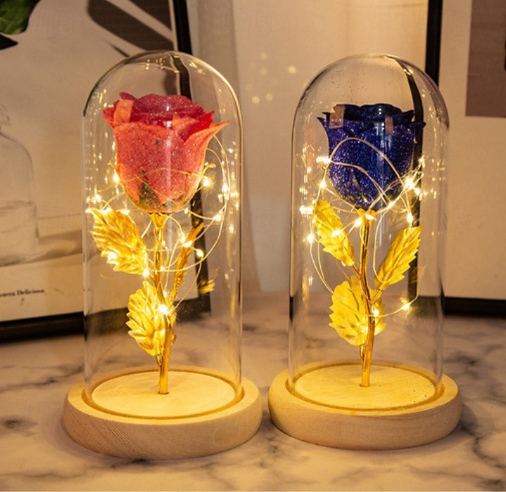 Moderskapsdag Simulerad Ros LED Dekorativ Nattlampa 21.5 * 11.5CM Gåva till Flickvän Hustru och Mor Glas Lock AAA Batteribox Inomhus Sovrums Ornament Ljus Atmosfärsljus 2026 - $18.49 –P3