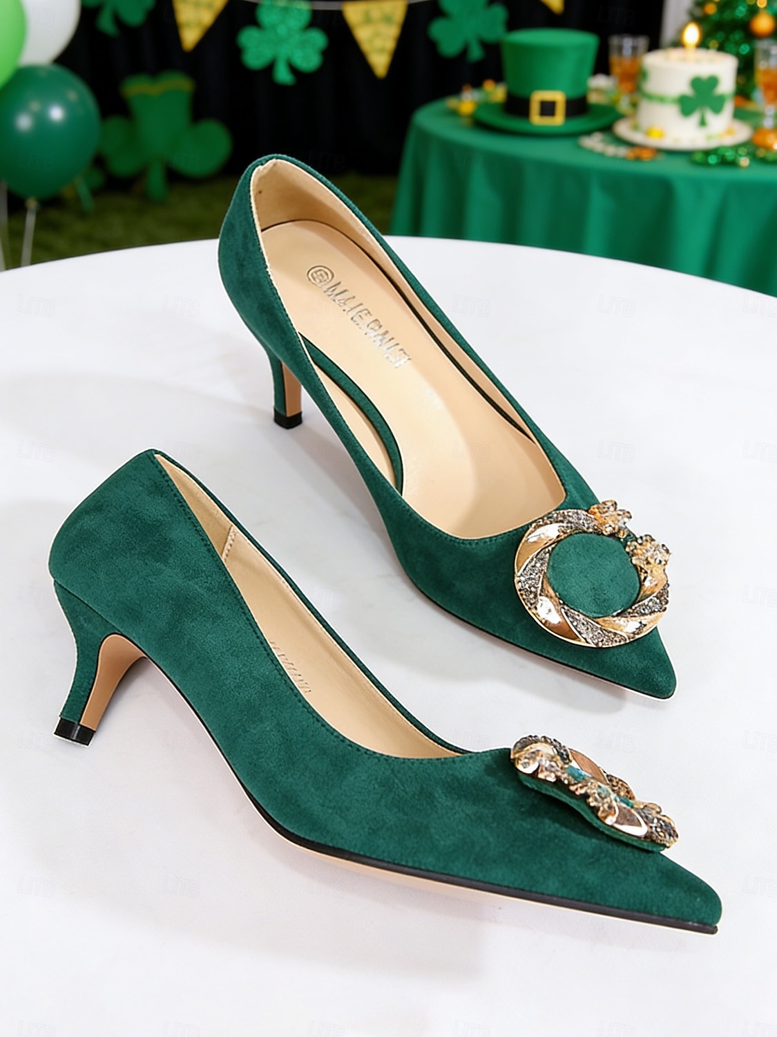 Low Heel Pumps Emerald Green Womens Dress Shoes Green Suede Green Low Heel  Pumps Women's Grass
