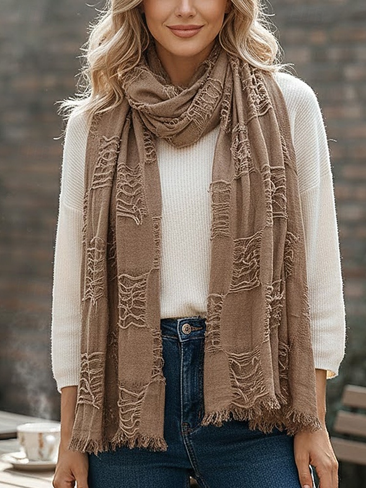 Naisten puuvilla-pellavahuivi hapsutetuilla tupsuilla – boheemi tyyli, useita värejä, kevyt ja mukava arkeen ja vapaa-aikaan 2026 - $14.99 –P3