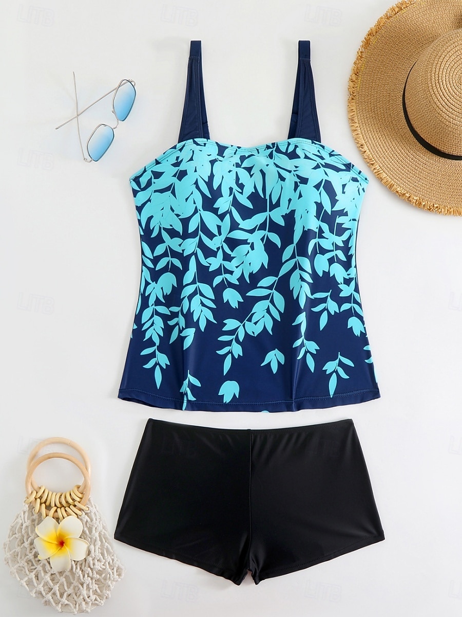 Maillot de bain Tankini femme 2 pièces Shorts Contrôle du ventre Taille haute Slim Dos nu Vacances Plage Vêtements Feuilles V Cou Sans Manches de 2026 ? $19.99 –P15