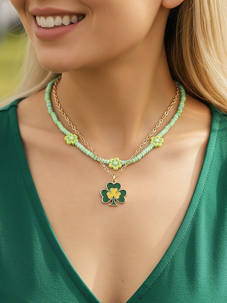 Dámský náhrdelník s trojlístkem a přívěskem ke Dni svatého Patrika, materiál slitina, elegantní sváteční šperk inspirovaný Irskem pro dámy, ideální na průvody, večírky, setkání a sváteční oslavy. 2026 - $9.99 –P3