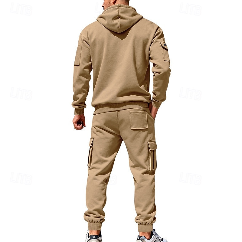 Men's Hoodie Tracksuit Hoodie & Pants Set Hoodie Daily Outdoor Vacation Daily Wear Drawstring Zip Up Plain Black Navy Blue Khaki Activewear Sports Fashion Fall 2026 - $54.99 –P13