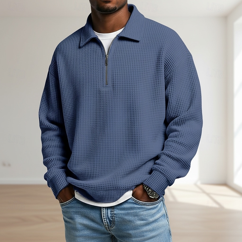 Per uomo Magliette Polo a Nido d'Ape Testurizzato Casuale All'aperto Con cerniera Zip a un quarto Manica Lunga Moda Moderno Tinta unica Testurizzato Lavorato a maglia Primavera & Autunno Tutte le del 2026 a $25.99 –P1