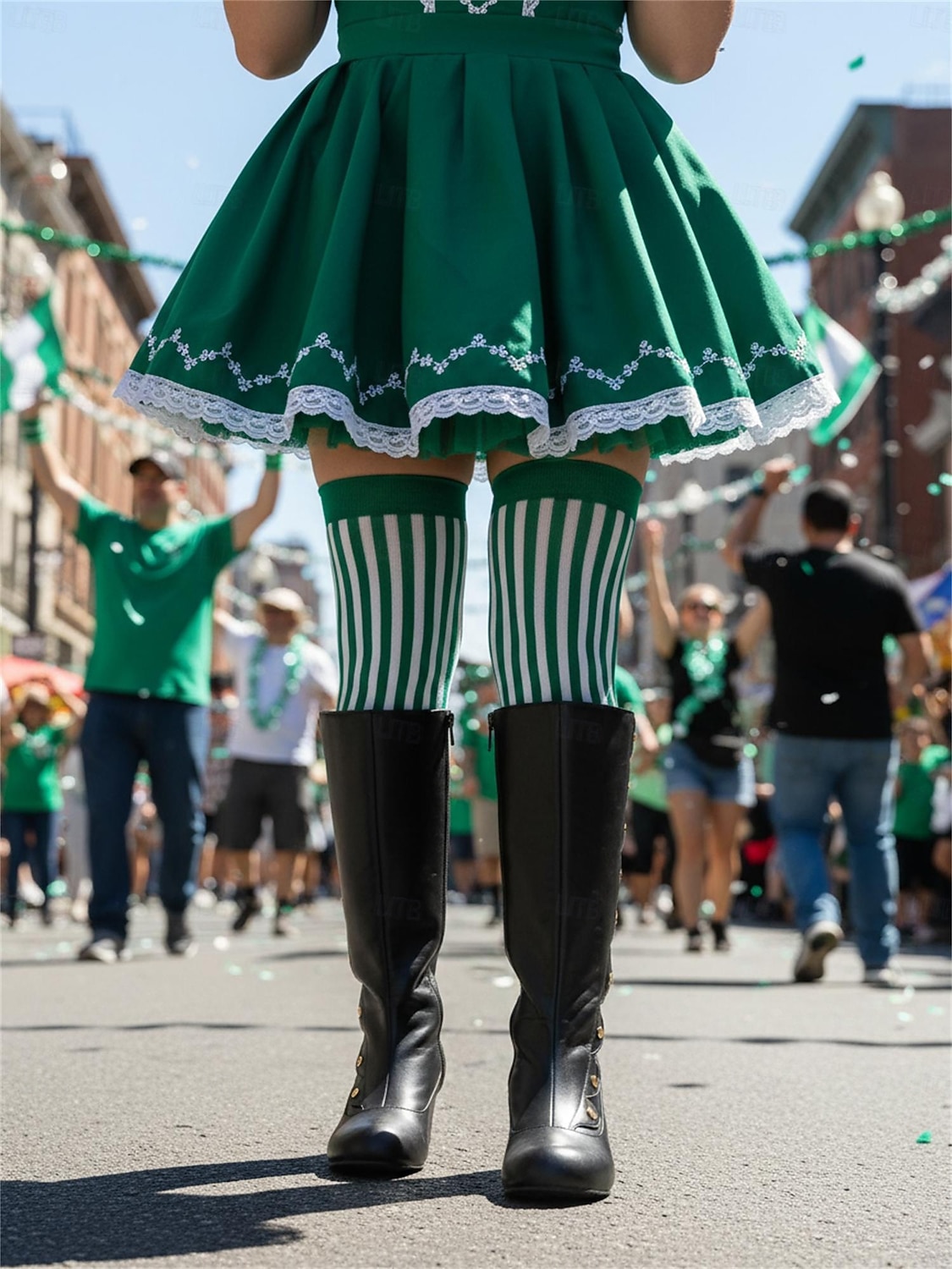 Women's Green Knee-High Boots with Button Detail – Stylish and Vintage Heeled Footwear for St. Patrick's Day Parades, Festivities and Celebrations 2026 - $64.99 –P2