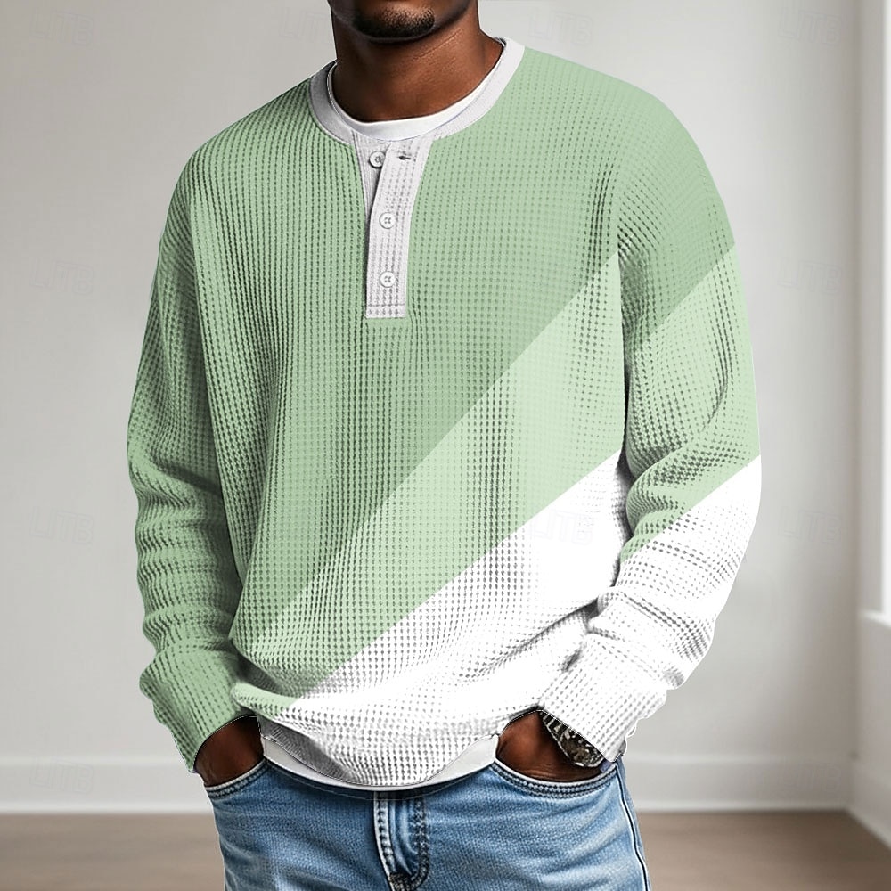 Herre Geometrisk Vaffel T-skjorte Henly-skjorte Langermet Elegant Avslappet Vår Lysegrønn Lyseblå Lilla Kakifarget Henley Henley T-skjorte 2026 - $25.99 –P4