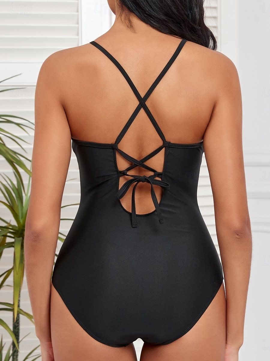 Women's One Piece Swimsuit Slimming Ruched Sexy Cutout Monokini Tummy Control High Waist Slim Backless Vacation Beach Wear Solid Color V Neck Sleeveless Bathing Suits 2026 - $28.99 –P21