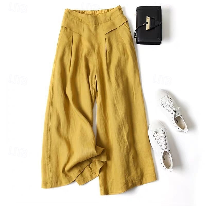 Damen Kunstbaumwollleinen Weite Hosenbeine Weites Bein Chinos Urlaub Streetwear Basic Knöchellang Mittlere Taillenlinie Einfarbig Einfach Tasche Elastischer Bund Bequem Atmungsaktiv Mikroelastisch 2026 - $23.99 –P1