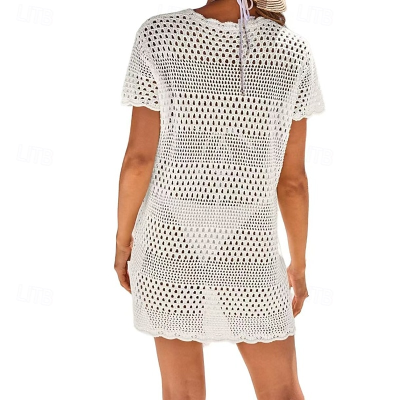 Damen Badeanzug Überwurf Bademode Ausschnitt Gehäkelt Urlaub Strandbekleidung Einfach Rundhals Kurze Ärmel Badeanzüge 2026 - $9.49 –P5