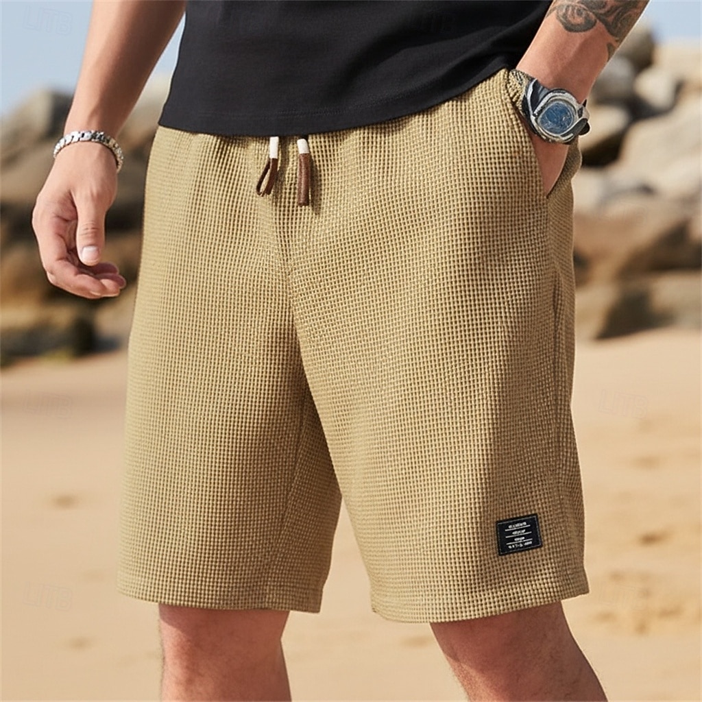 Per uomo Pantaloncini Waffle Pantaloncini Estivi Shorts da Spiaggia Pantaloncini casual Pantaloncini strutturati Coulisse Elastico in vita Tinta unica Comodità Lunghezza al ginocchio Quotidiano del 2026 a $18.99 –P3
