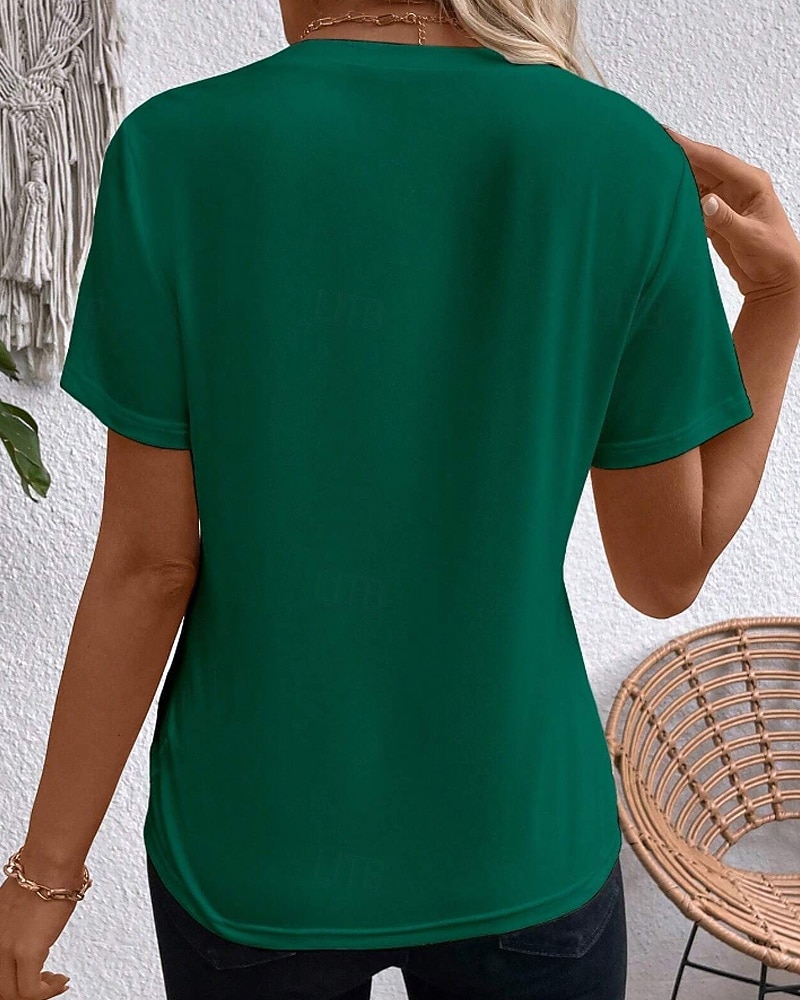 Femmes T-shirt Rayé Classique Occasionnel Manche Courte Col ras du cou Hauts Réguliers Quotidien Sortir Week-end Jaune Vin Vert Gris Été Printemps de 2026 ? $25.99 –P14
