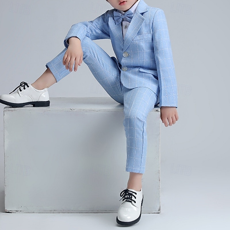 Costume quatre pièces pour garçon d'honneur, avec blazer. & pantalon  &chemises &Costume garçon avec cravate, tenue formelle, décontractée, pour les fêtes en extérieur, mode, basique, à carreaux, de 2026 ? $54.99 –P2