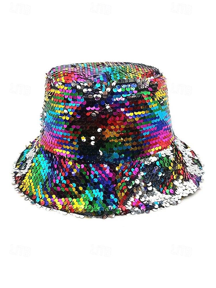 Kvinnors flerfärgad vändbar paljetthatt för Mardi Gras - glänsande diskokostymtillbehör för karneval rave och maskerad 2026 - $14.99 –P5