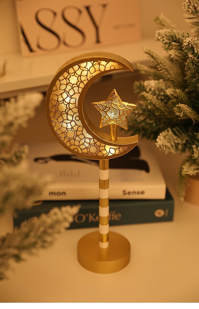 ramadan eid led dekoratív fényjelzés csillag hold vár beltéri hálószoba ünnepi hangulatú függőlámpa aa elemdoboz 30cm magasság 2026 - $13.99 –P6