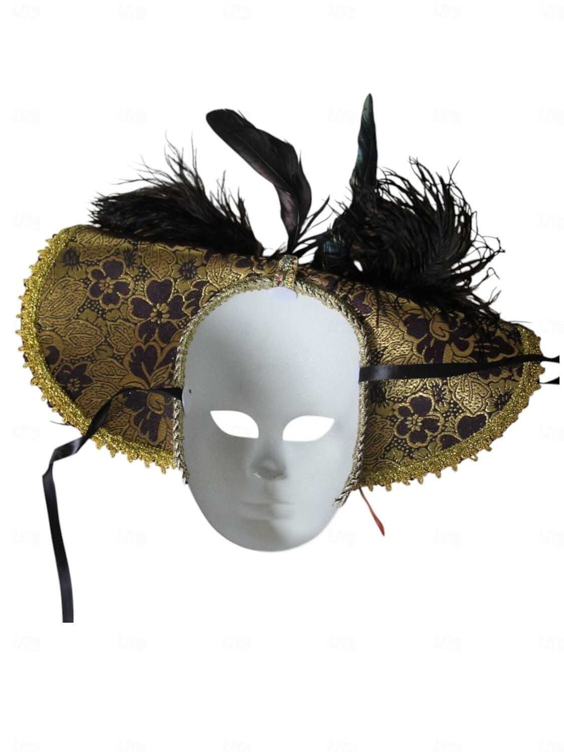 Kvinnors röd- och guldvenetiansk karneval Mardi Gras mask med fjädrar och blommiga detaljer – Perfekt för Mardi Gras och maskeradfester 2026 - $34.99 –P10