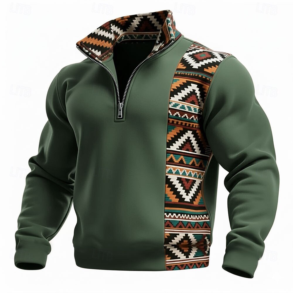 رجالي هندسي منقوش ترايبال كنزة الرياضات موضة كاجوال السحاب المنزل ملابس الشارع عمل مناسب للحفلات أزرق أسود بني أخضر الخريف كل الفصول مصمم S M L XL XXL XXXL 2026 - $28.99 –P4