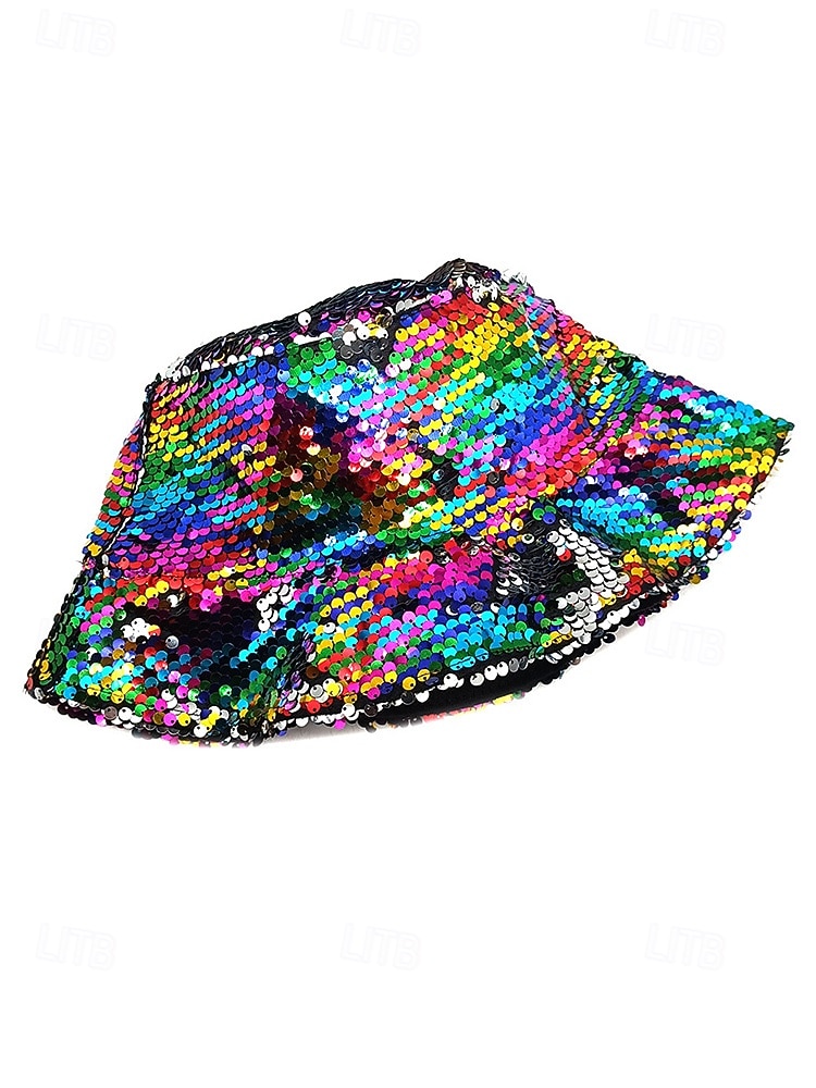 Kvinnors flerfärgad vändbar paljetthatt för Mardi Gras - glänsande diskokostymtillbehör för karneval rave och maskerad 2026 - $14.99 –P9