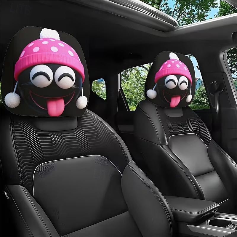 2 قطعة من أغطية مسند رأس السيارة المطبوعة عليها قبعة عيد الميلاد المدهشة، ديكور السيارة، بدون حشو، سهلة التركيب والغسل، مناسبة للسفر لمسافات طويلة لتخفيف التعب، ديكور سيارة مضحك مثالي 2026 - $9.49 –P4