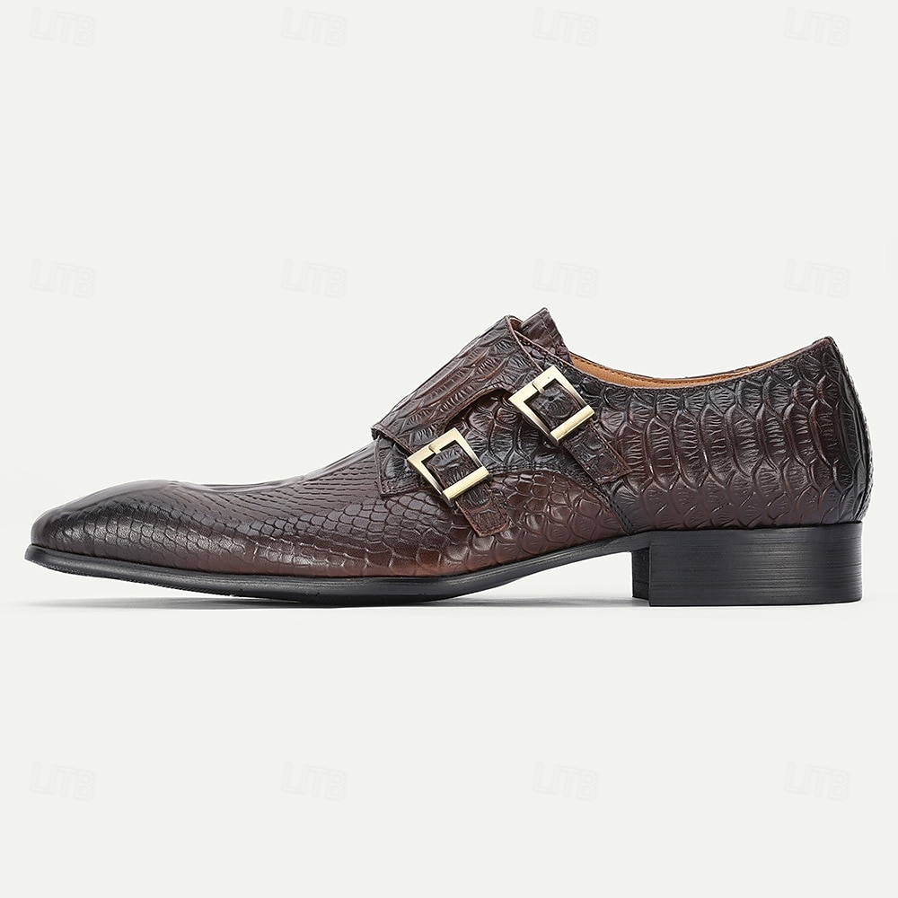 Men's Brown Crocodile Print Monk Strap Shoes – Premium Leather with Stylish Buckle Design, Perfect for Weddings, Formal Events and Office Wear 2026 - $94.99 –P4