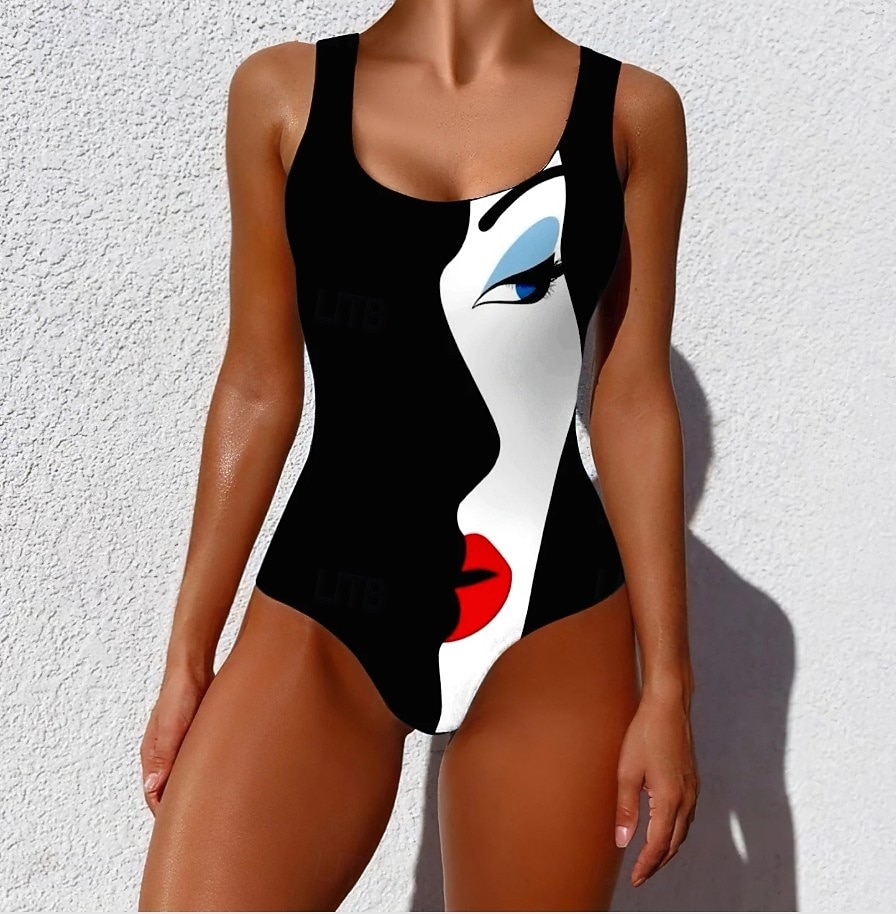 Bañador de una pieza para mujer monokini moldeador briefs control de abdomen cintura alta espalda descubierta vacaciones vintage gráfico degradado cuello en U sin mangas 2026 - $32.99 –P1