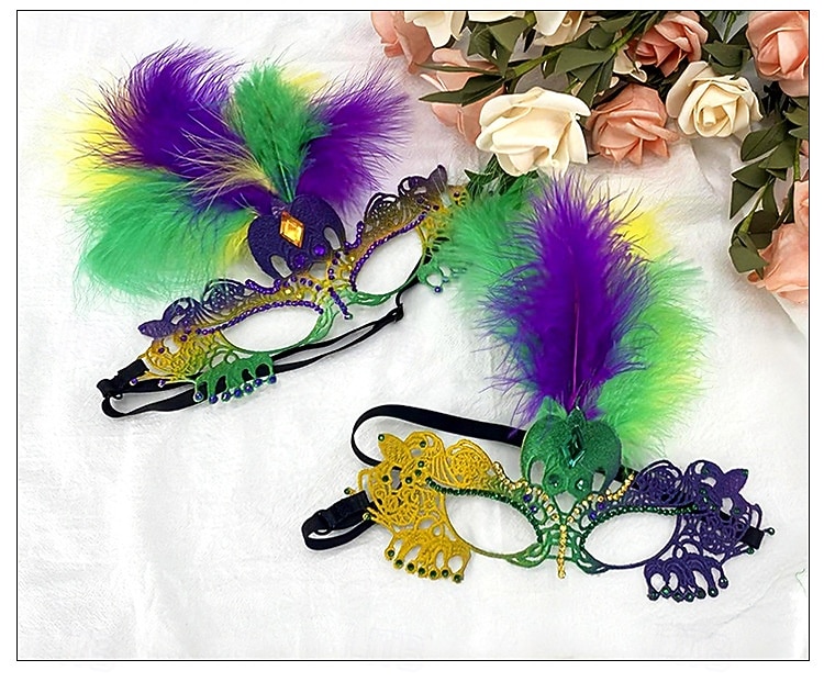 Dámská pírková benátská maškarní maska - Barevný laserem vyřezávaný kostýmový doplněk pro karnevalové párty cosplay a oslavy 2026 - $18.99 –P2