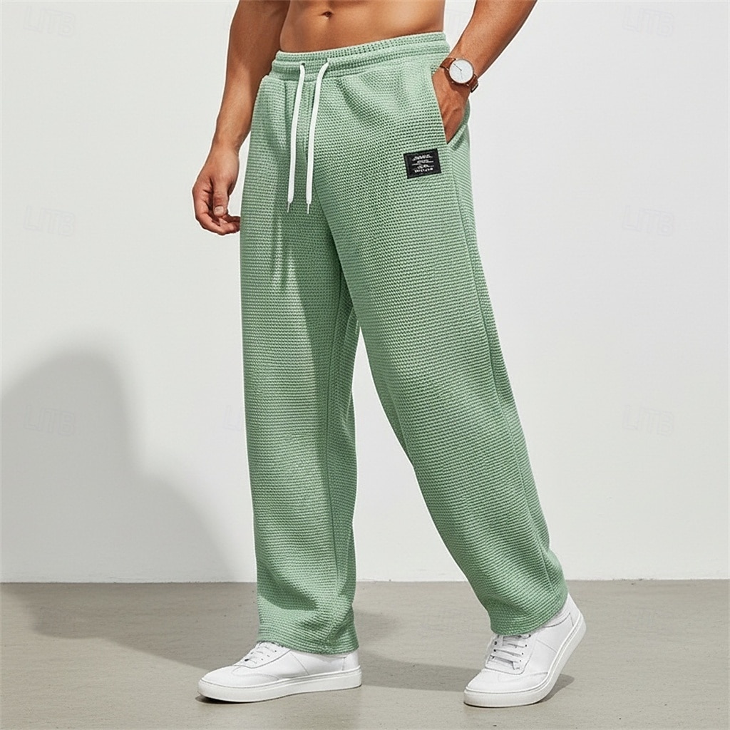 Men's Waffle Sweatpants Trousers Baggy Pants Straight Leg Sweatpants Drawstring Elastic Waist Solid Color Comfort Full Length Daily Outdoor Streetwear Vacation Fashion Black White Micro-elastic 2026 - $25.99 –P13