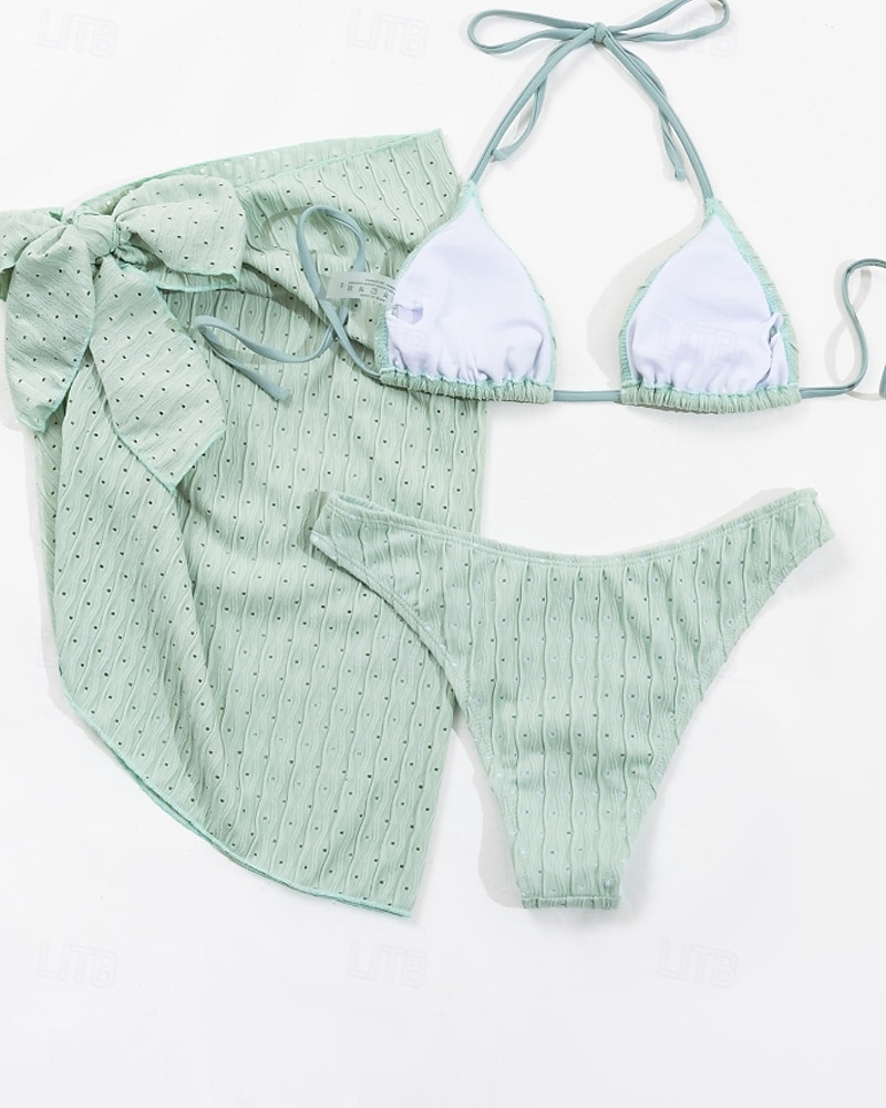 Pentru femei Costume de Baie Bikini Trei piese Fustă Costum de baie Fără Spate Costum de plajă Sexy Culoare solidă Gâtul halter Fără manșon Costume de baie 2026 - $18.49 –P4