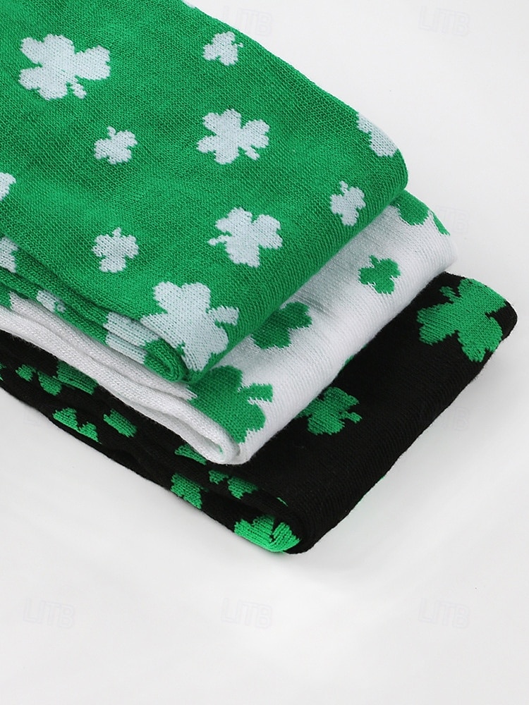 Women's Knitted St. Patrick's Day Gloves, Green and White Stripes with Clover Pattern, Perfect for St. Patrick's Day, Carnival and Everyday Wear 2026 - $7.99 –P6